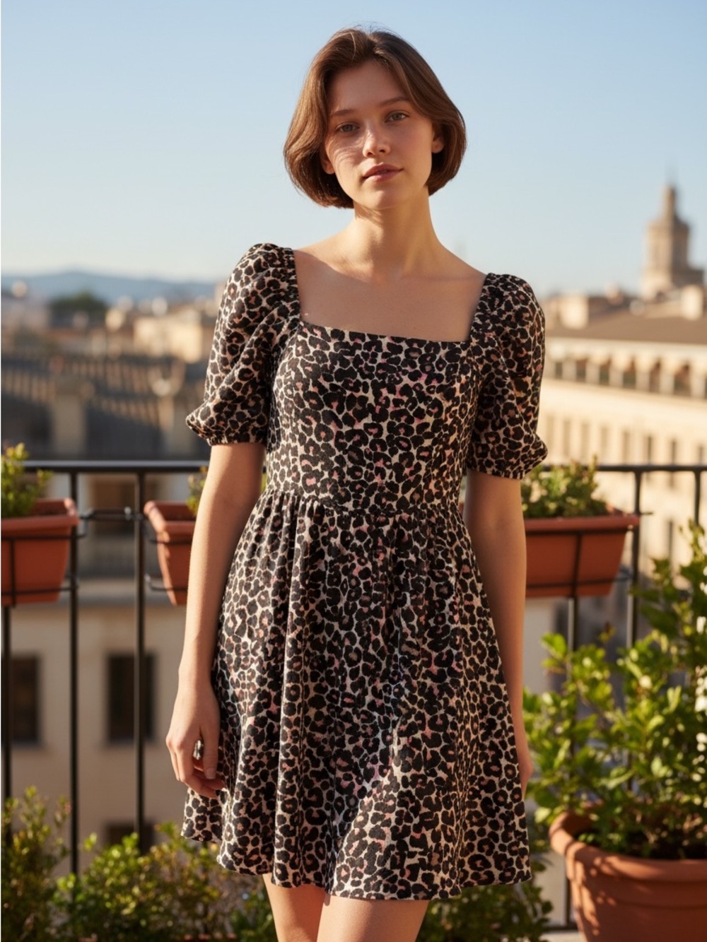 Who What Wear Black Leopard Print Mini Dress with Pink Highlights